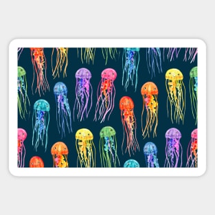 Rainbow Watercolor Jellies on Dark Teal Magnet